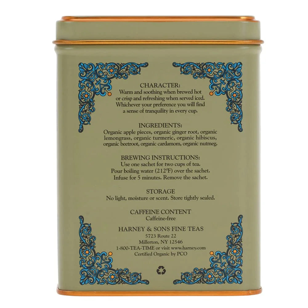 Harney & Sons HT Organic Ginger Turmeric Herbal Tea, 20 Sachets Tin