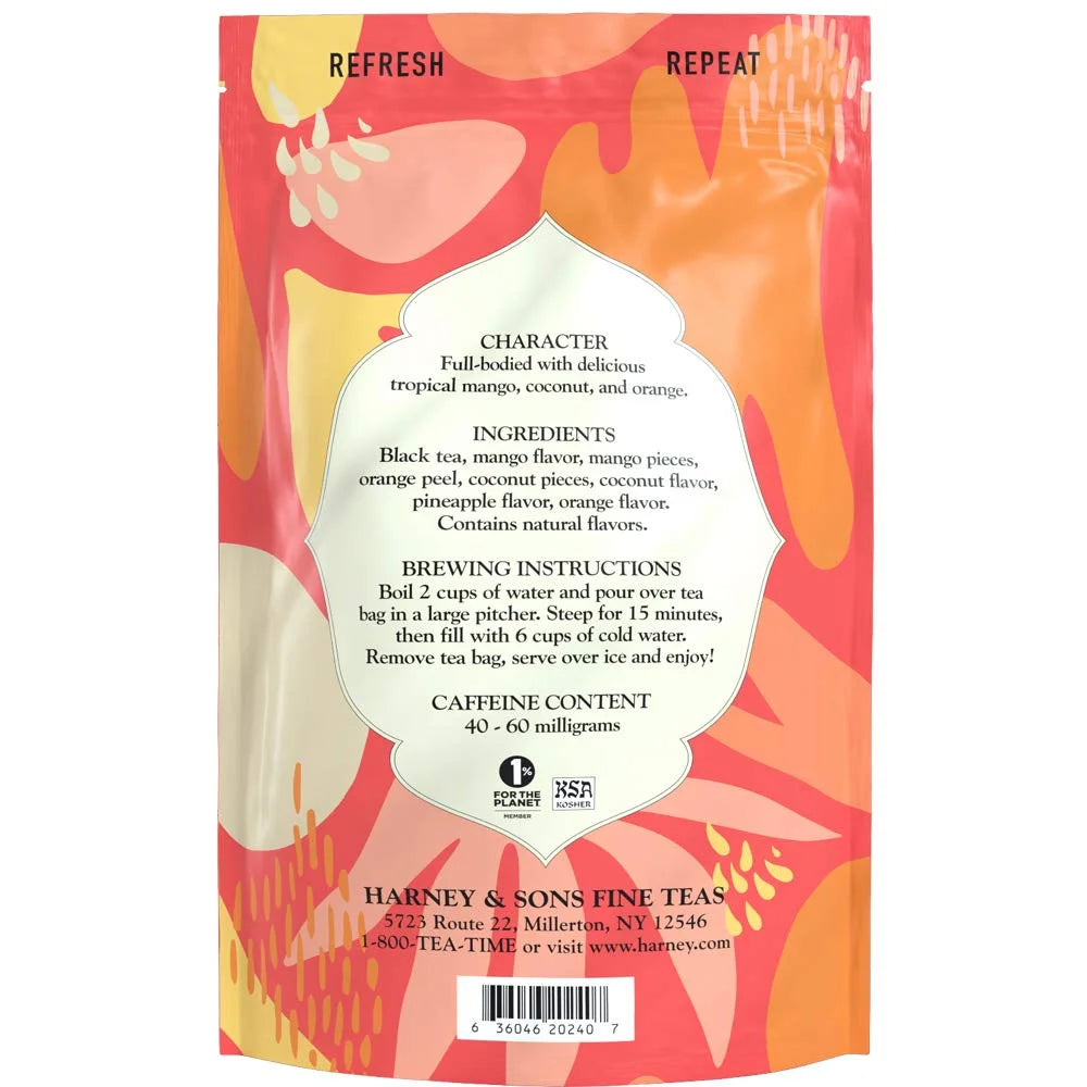 Harney & Sons Fresh Brew Tropical Mango Black Iced Tea, 15 Tea Bags