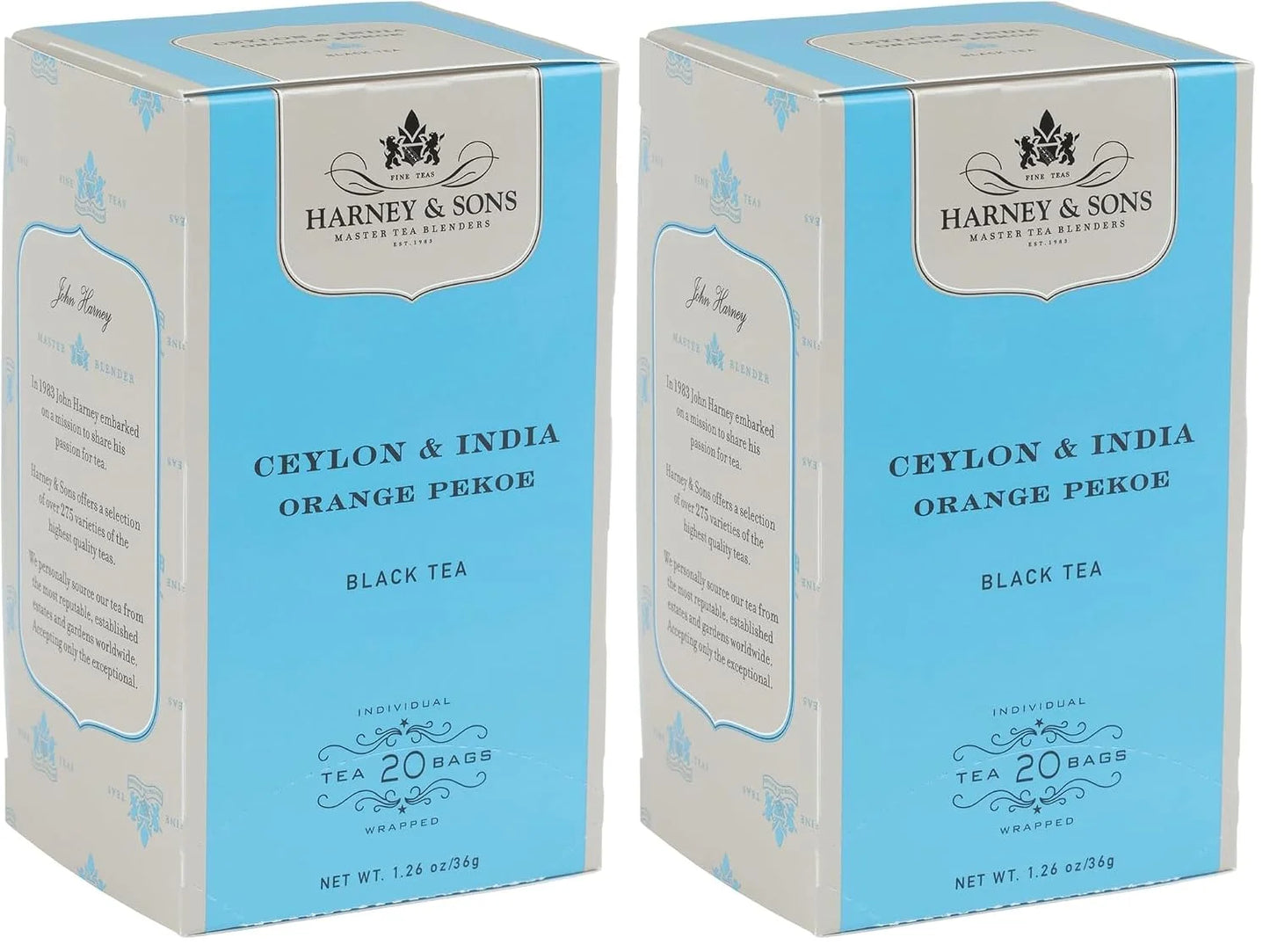 Harney & Sons Black Tea, Orange Pekoe, 20 Tea Bags (Pack of 2)