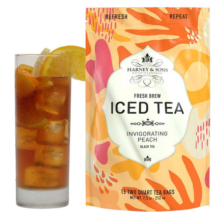 Harney & Sons Fresh Brew Organic Peach Black Iced Tea, 15 Tea Bags