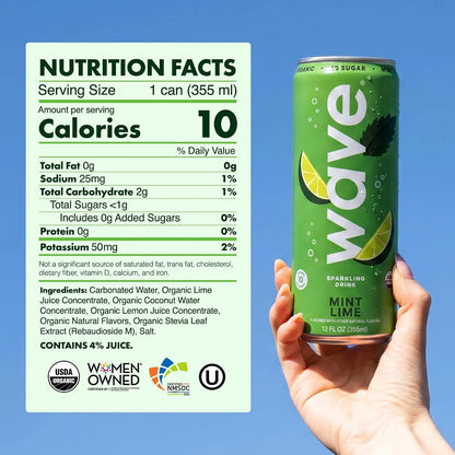 WAVE Organic Sparkling Drink, Soda Alternative, Mint Lime