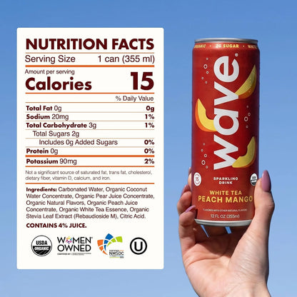 WAVE Organic Sparkling Drink, Soda Alternative, White Tea Peach Mango