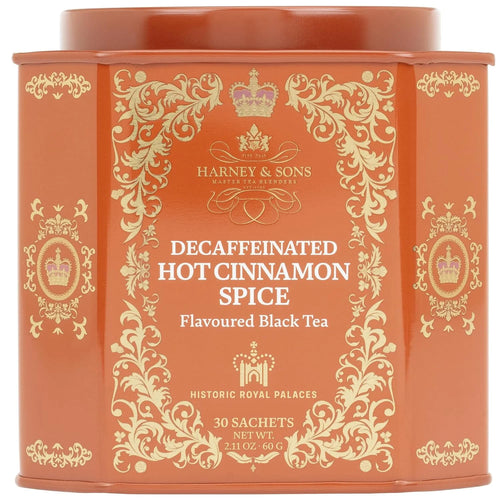 Harney & Sons Decaf Hot Cinnamon Spice Black Tea, 30 Sachets in Tin