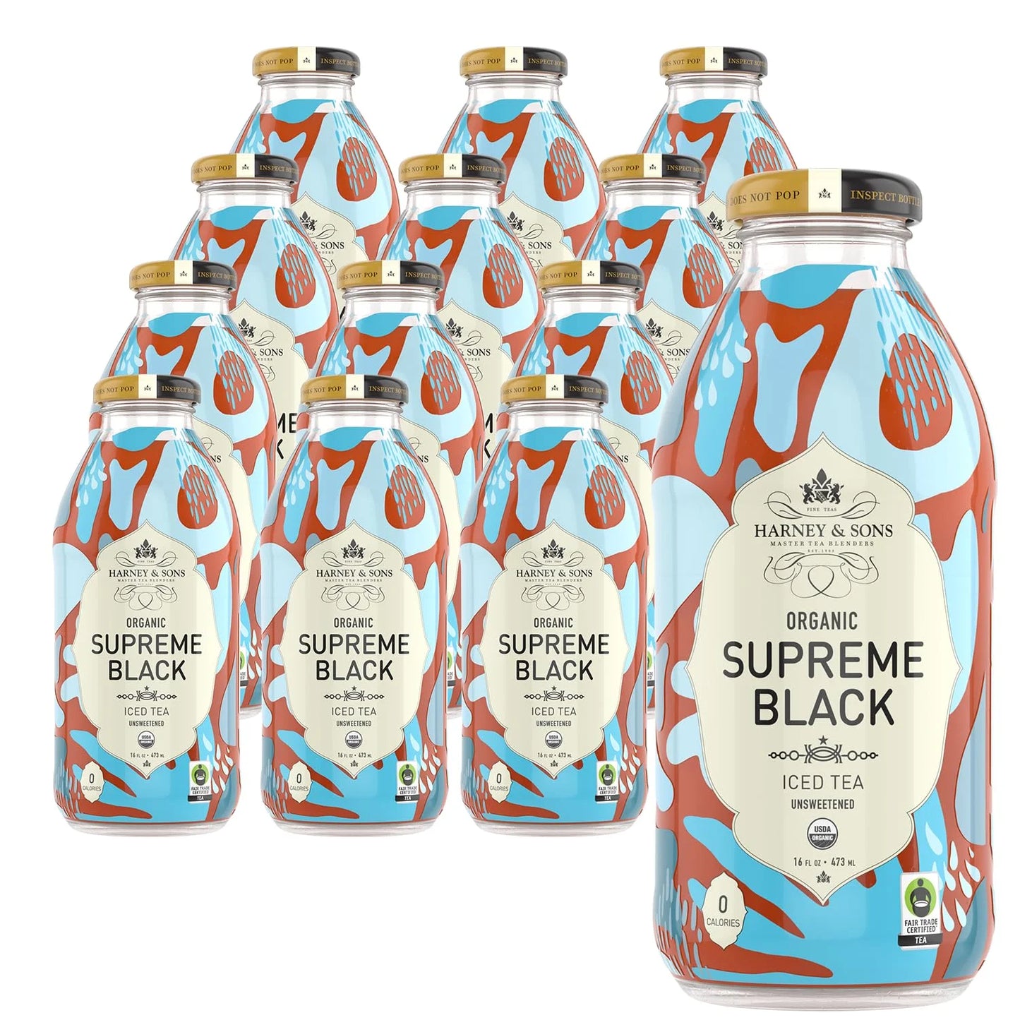 Harney & Sons Organic Supreme Black Iced Tea, 12 Glass Bottles, 16 oz
