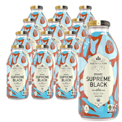 Harney & Sons Organic Supreme Black Iced Tea, 12 Glass Bottles, 16 oz
