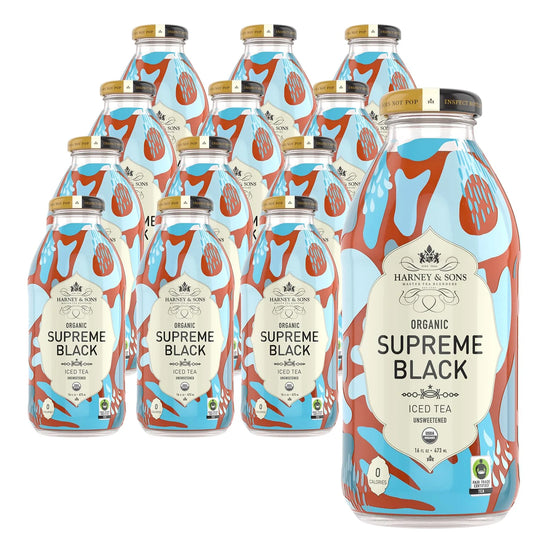 Harney & Sons Organic Supreme Black Iced Tea, 12 Glass Bottles, 16 oz