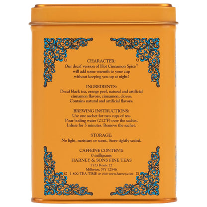 Harney and Sons Decaf Hot Cinnamon , Decaf Flavored Black 20 Sachets per Tin 1.4oz