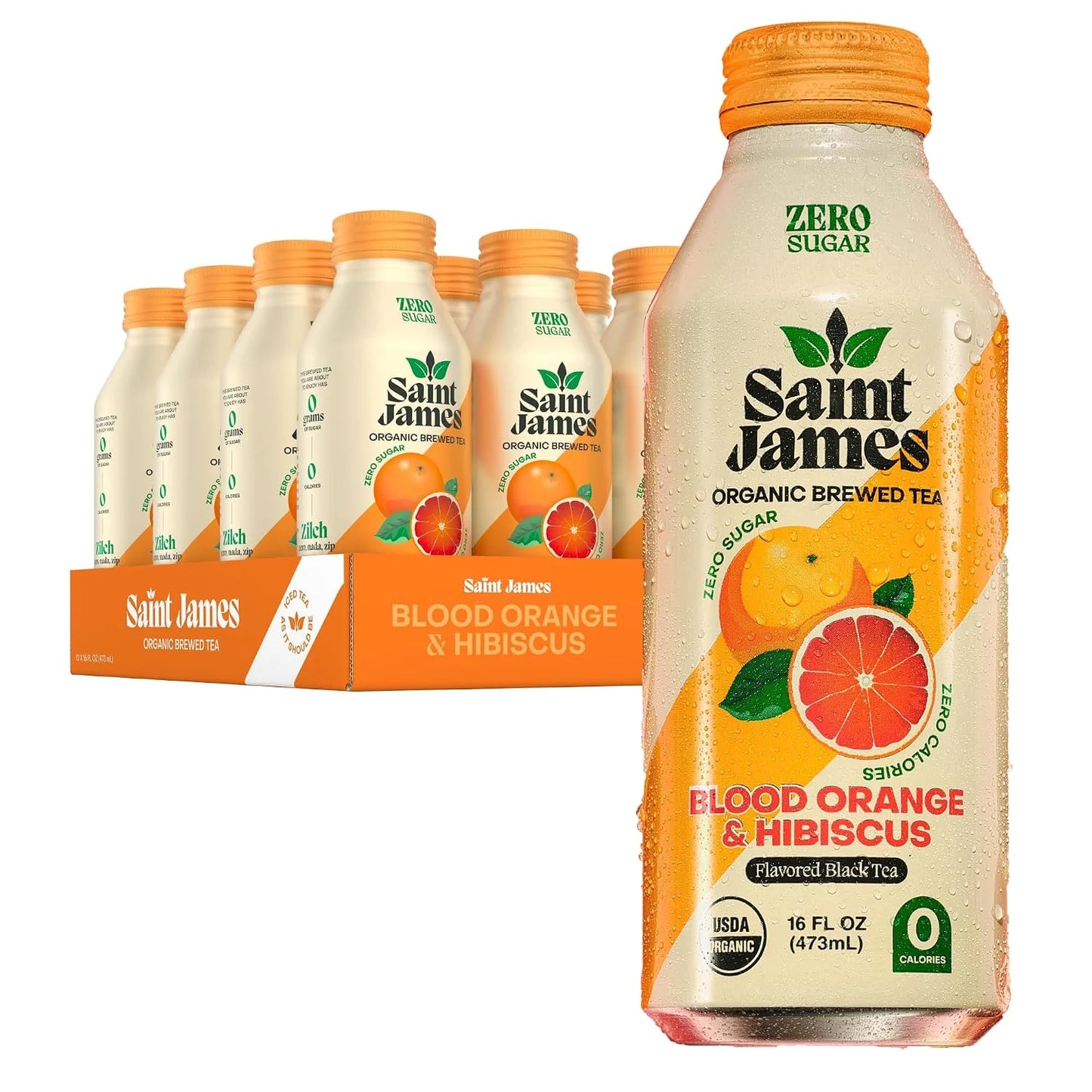 Saint James Iced Tea, Organic Black Tea, Blood Orange, 12 Pack