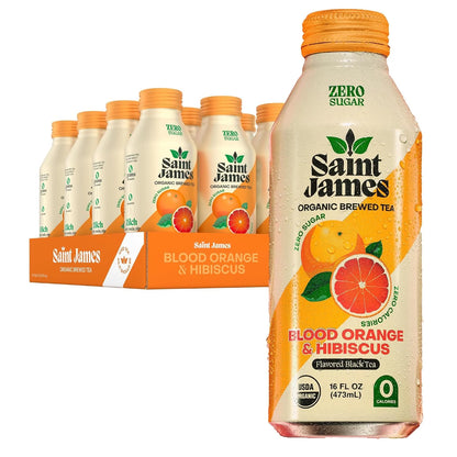 Saint James Iced Tea, Organic Black Tea, Blood Orange, 12 Pack
