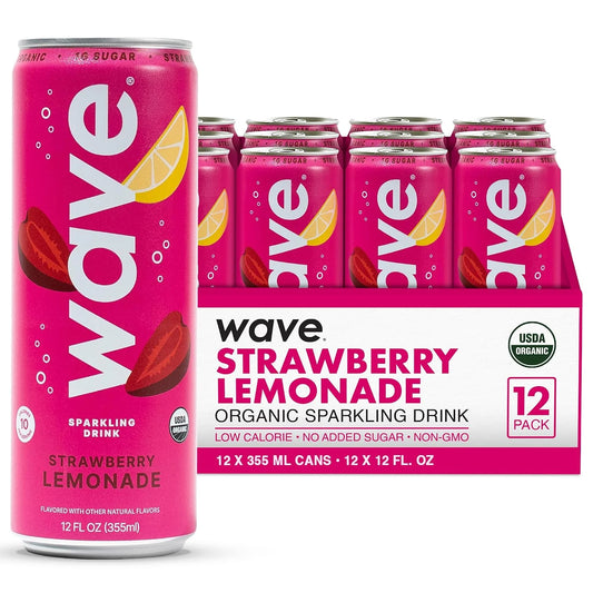 WAVE Organic Sparkling Drink, Soda Alternative, Strawberry Lemonade