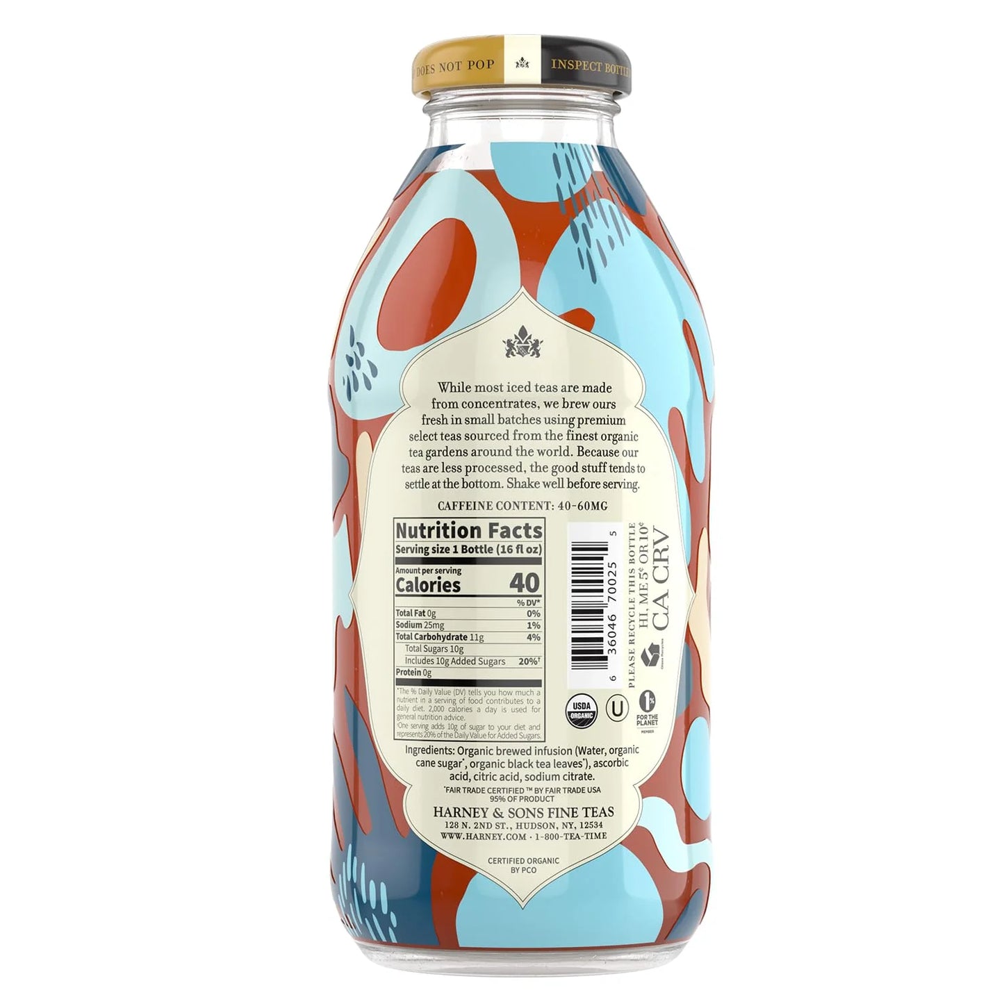 Harney & Sons Organic Black Iced Tea, 12 Glass Bottles, 16 fl oz