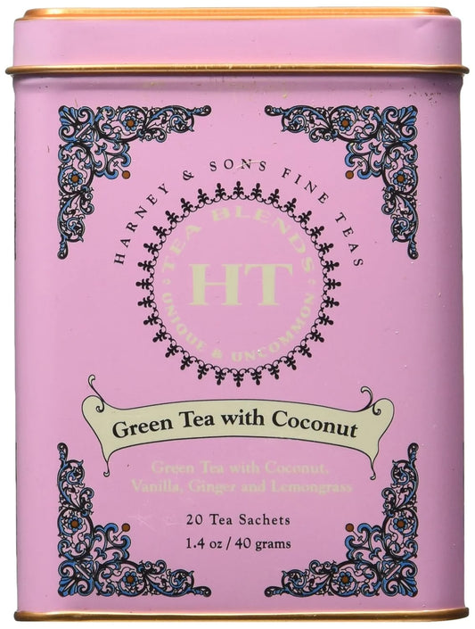 Harney and Sons Fine Teas, Green Tea with Coconut, 20 Sachets (Pack of 3)