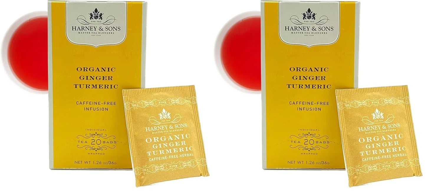 Harney & Sons Organic Tea Bags Ginger Turmeric, 20 Count (Pack of 2)