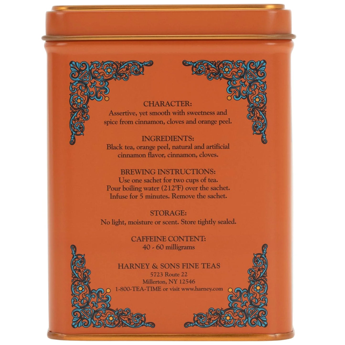 Harney and Sons Caffeinated Hot Cinnamon Sunset Black Tea with Orange and Cloves Tin 20 Sachets, Black Tea with Warming Spices (Pack of 1)
