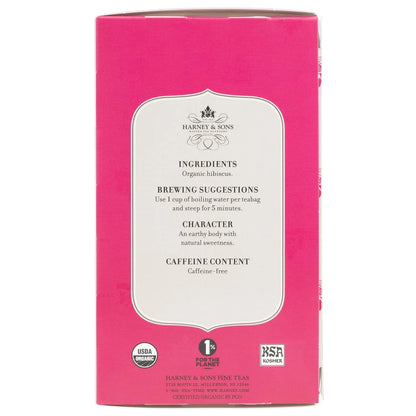 Harney & Sons Organic Hibiscus Herbal Tea Bags, 20 Count, Caffeine Free