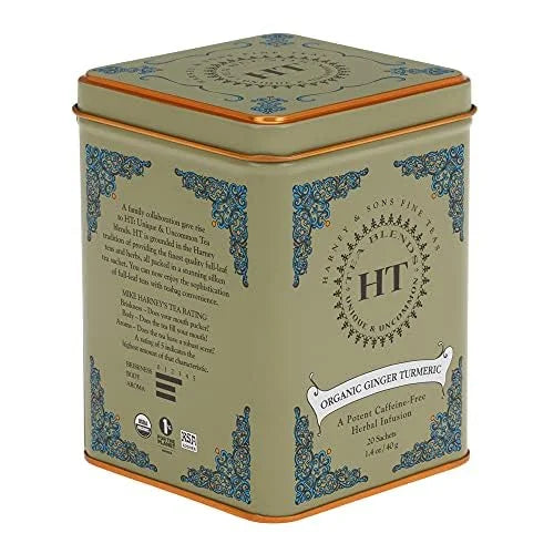 Harney & Sons HT Organic Ginger Turmeric Herbal Tea, 20 Sachets Tin