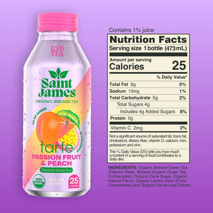 Saint James x Tarte Passion Fruit & Peach Organic Green Tea, 16 Oz, 12 Pack