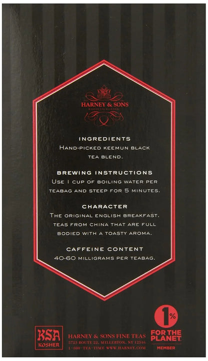 Harney & Sons Black Tea, Tea Bags, English Breakfast, 20 Count (Pack of 2)