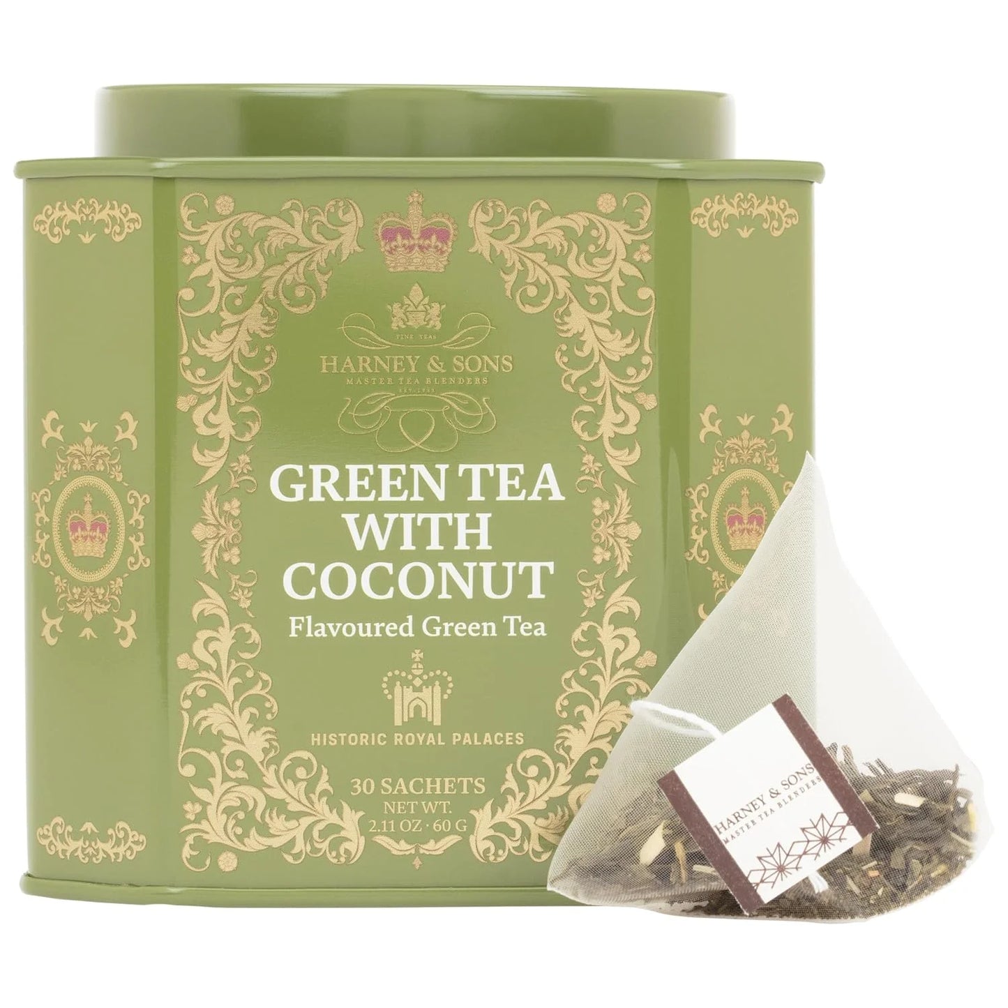 Harney & Sons Green Tea with Coconut, 30 Sachets in Tin