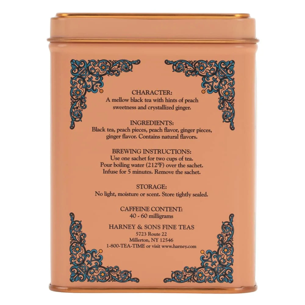 Harney & Sons HT Peaches & Ginger Black Tea, 20 Sachets in Tin
