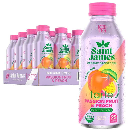 Saint James x Tarte Passion Fruit & Peach Organic Green Tea, 16 Oz, 12 Pack