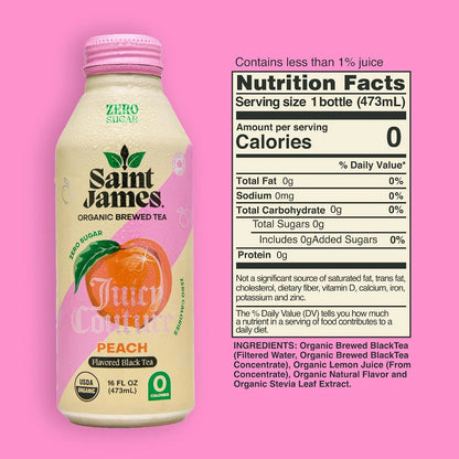 Saint James x Juicy Couture Juicy Peach Organic Black Tea, 16 Oz, 12 Pack