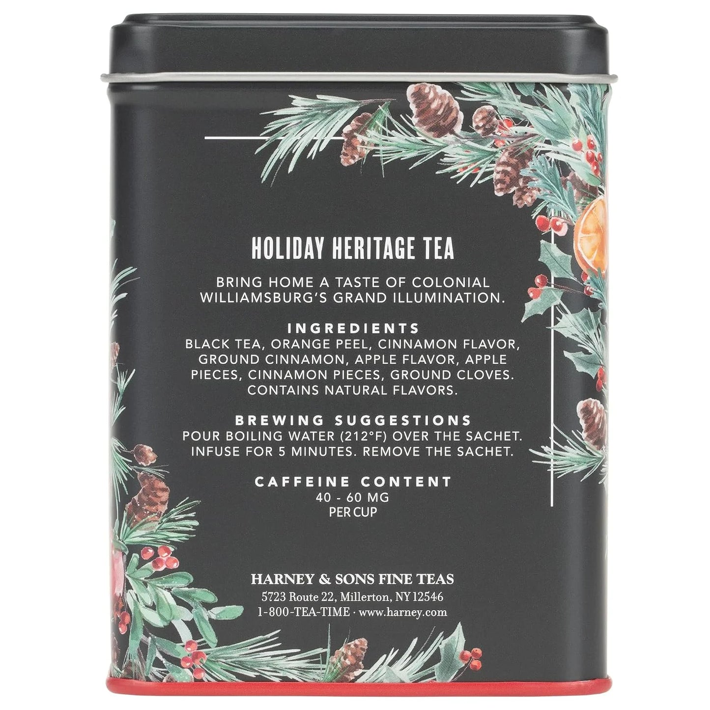 Harney & Sons Holiday Heritage Colonial Williamsburg Blend | Black Tea with Warm Apple, Cinnamon, and Orange Peel,20 Count (Pack of 1)