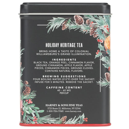 Harney & Sons Holiday Heritage Colonial Williamsburg Blend | Black Tea with Warm Apple, Cinnamon, and Orange Peel,20 Count (Pack of 1)