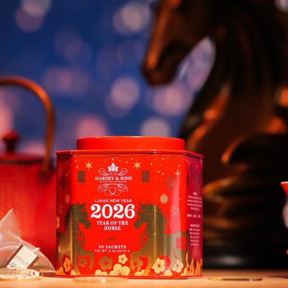 Harney & Sons Lunar New Year 2026 Tea, Year of the Horse, Lunar New Year Gift, Black tea with toasted rice, coconut, sesame and caramel flavor, 30 sachets