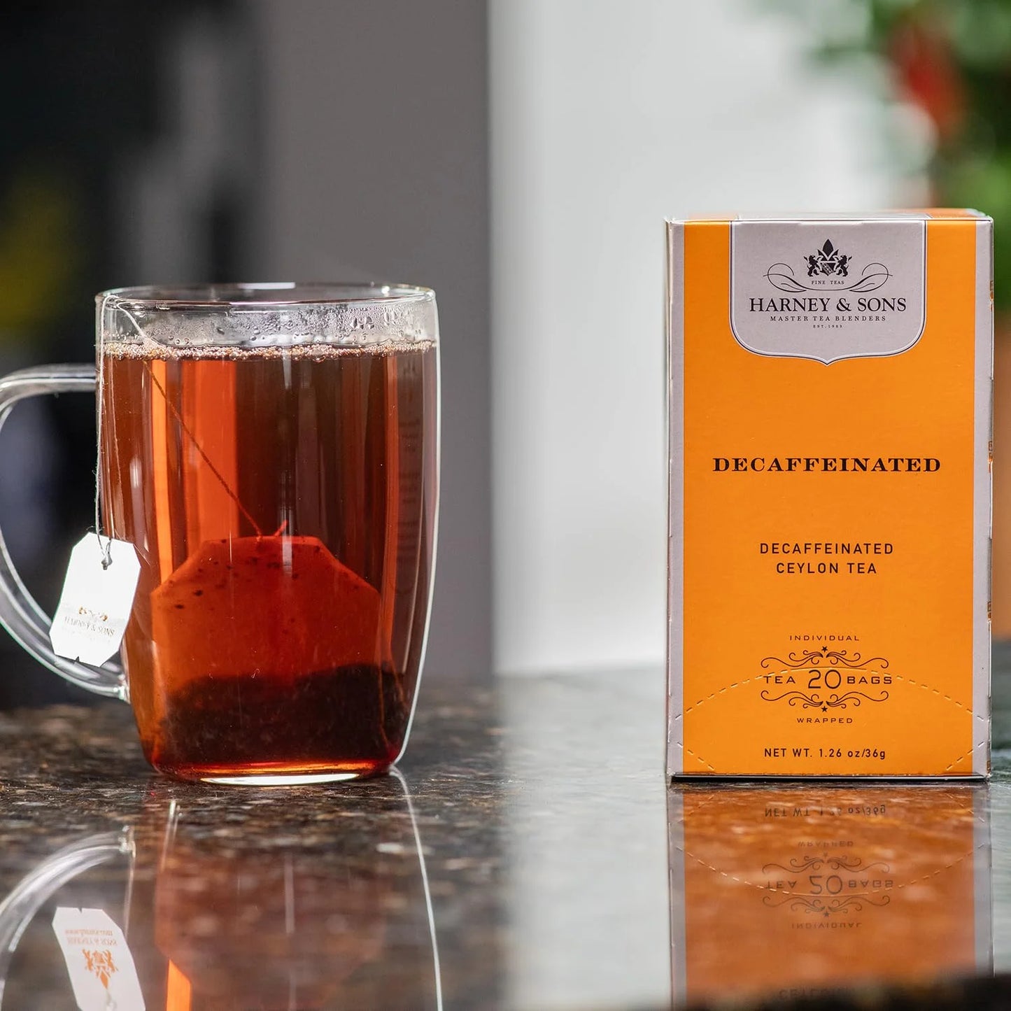 Harney & Sons Black Tea, Decaffeinated Ceylon, 20 Tea Bags, 1.26 oz./36 grams