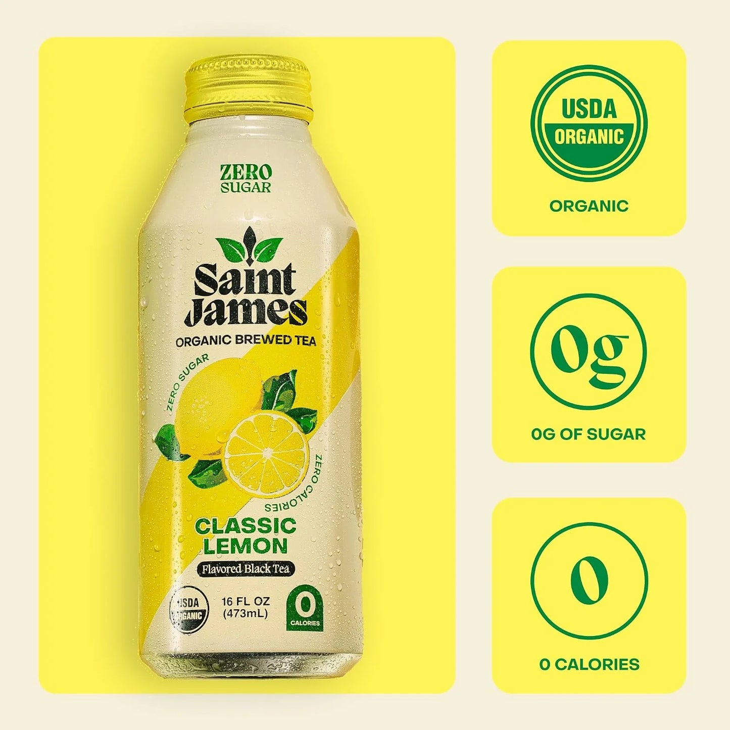 Saint James Iced Tea Organic Black Tea, Classic Lemon, 12 Pack