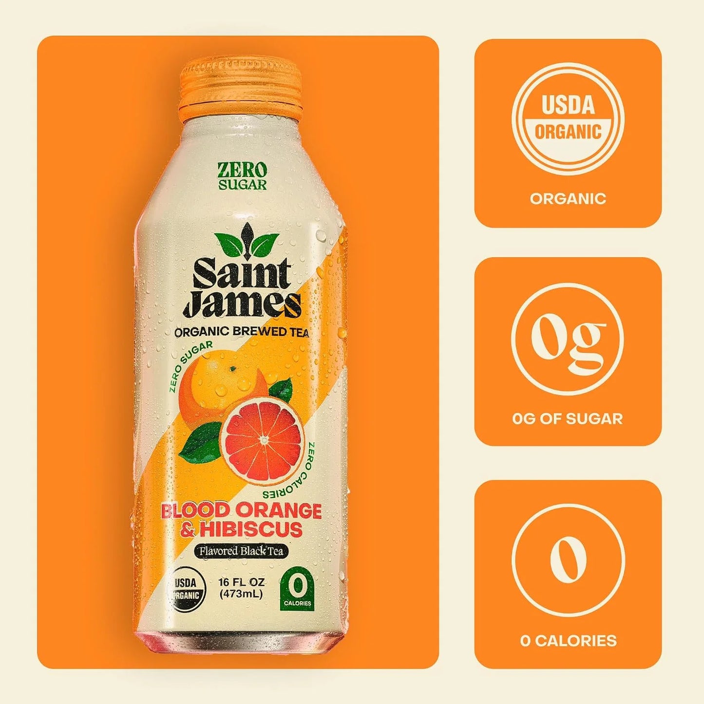 Saint James Iced Tea, Organic Black Tea, Blood Orange, 12 Pack
