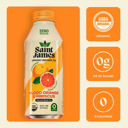 Saint James Iced Tea, Organic Black Tea, Blood Orange, 12 Pack