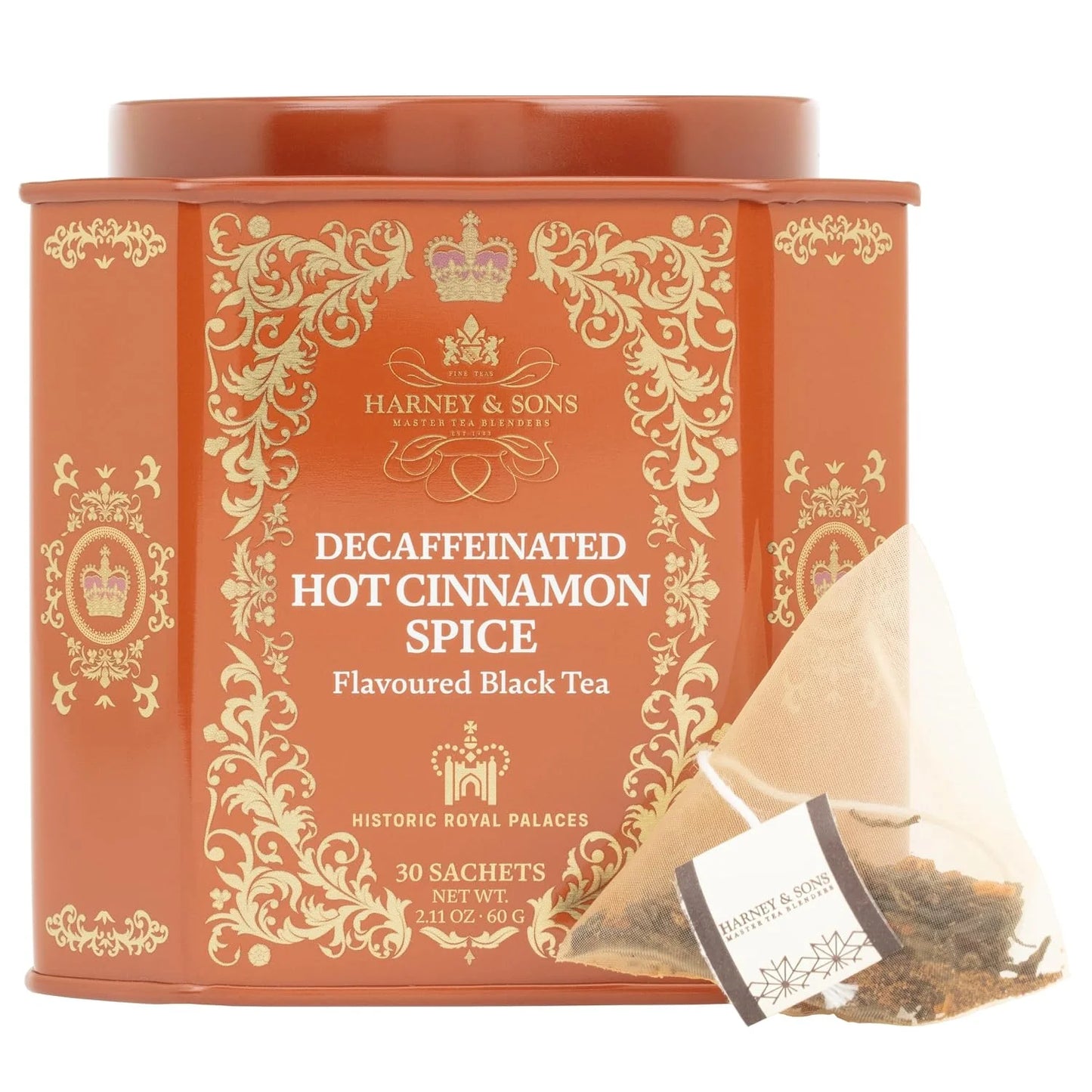 Harney & Sons Decaf Hot Cinnamon Spice Black Tea, 30 Sachets in Tin