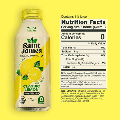 Saint James Iced Tea Organic Black Tea, Classic Lemon, 12 Pack