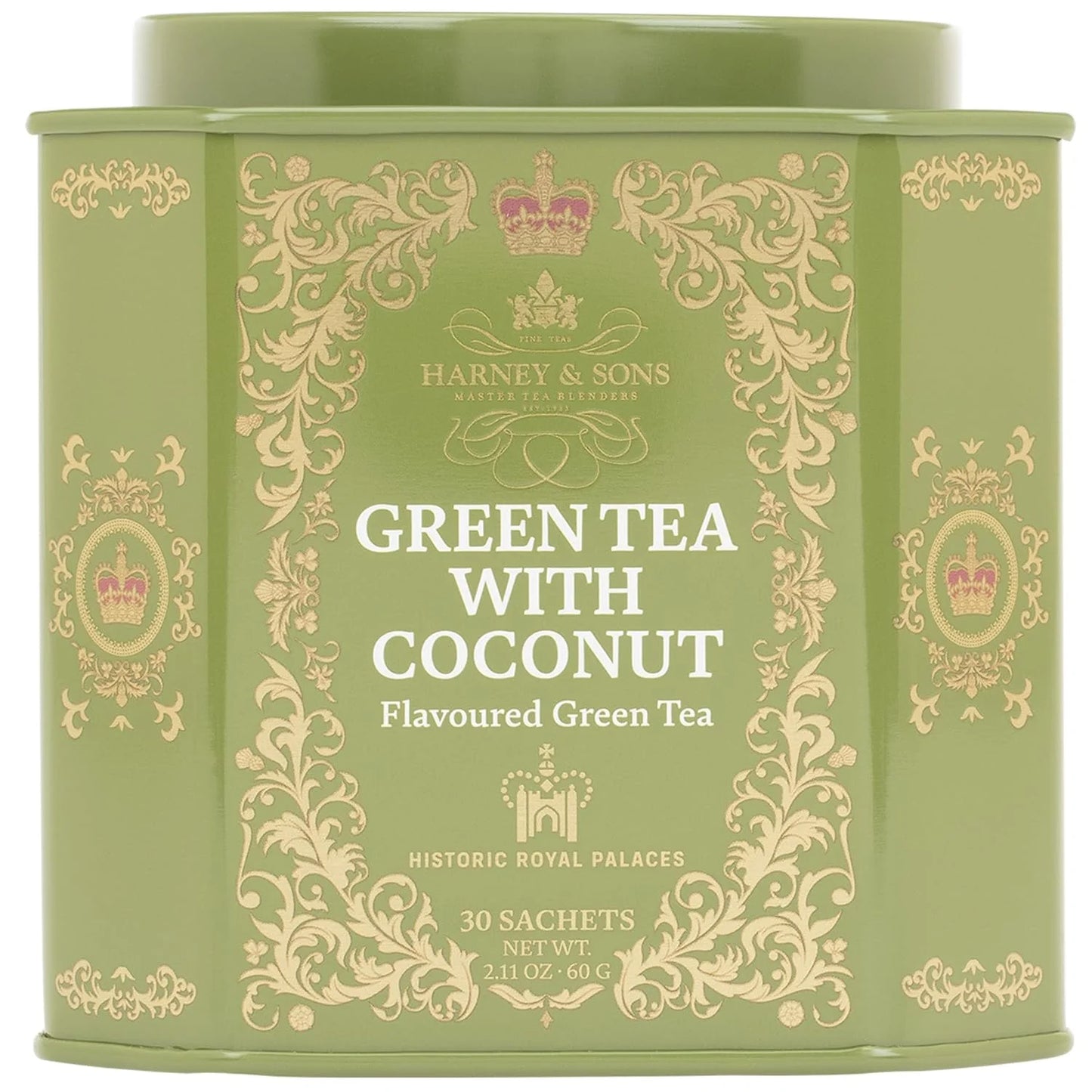 Harney & Sons Green Tea with Coconut, 30 Sachets in Tin