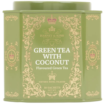 Harney & Sons Green Tea with Coconut, 30 Sachets in Tin