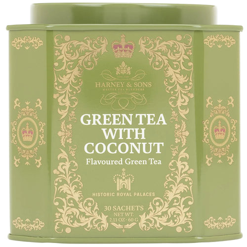 Harney & Sons Green Tea with Coconut, 30 Sachets in Tin
