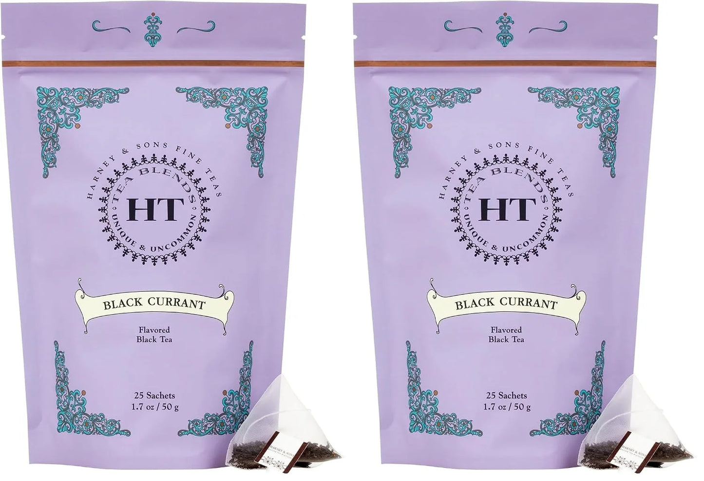 Harney & Sons Black Currant Tea | 25 Sachets of Caffeinated Black Tea with Black Currant Flavor, HT Tea Blends (Pack of 2)