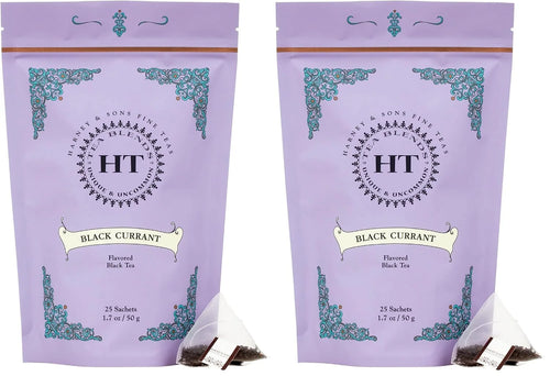 Harney & Sons Black Currant Tea | 25 Sachets of Caffeinated Black Tea with Black Currant Flavor, HT Tea Blends (Pack of 2)