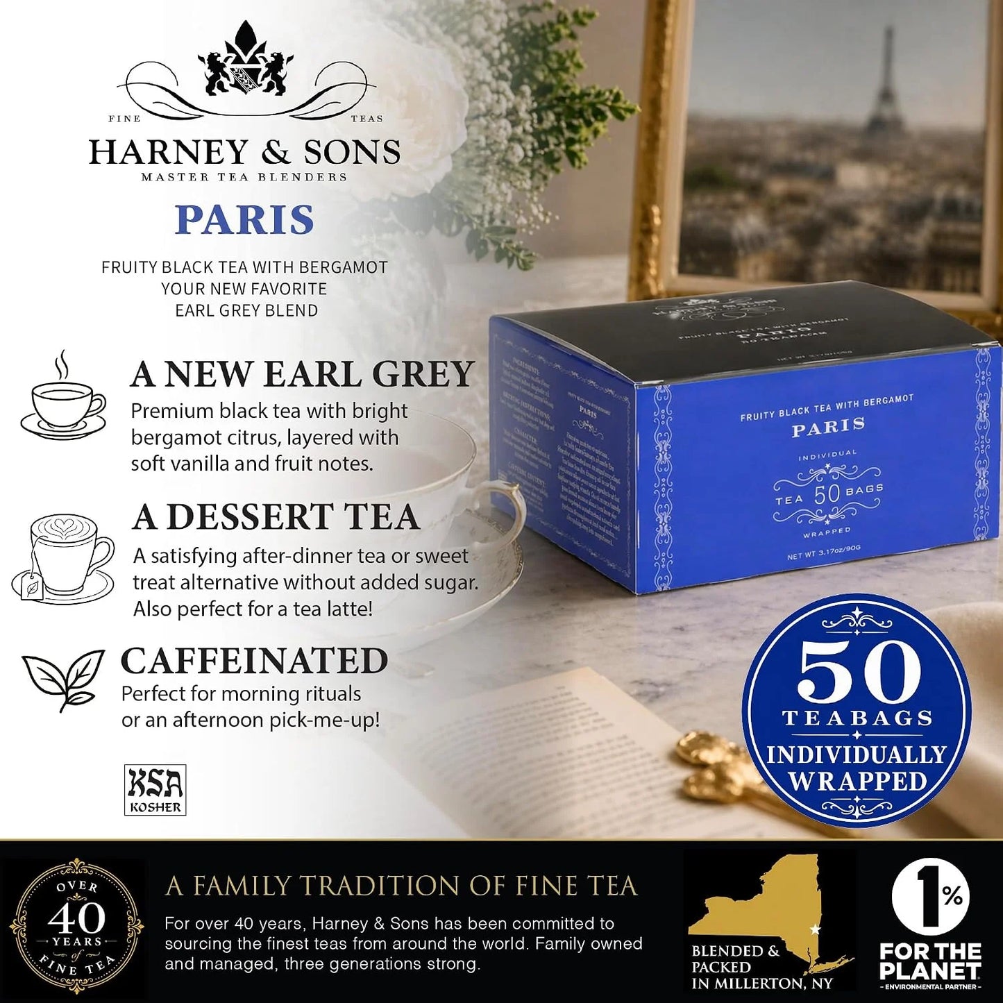 Harney & Sons Paris Black Tea Bags, 50 Count
