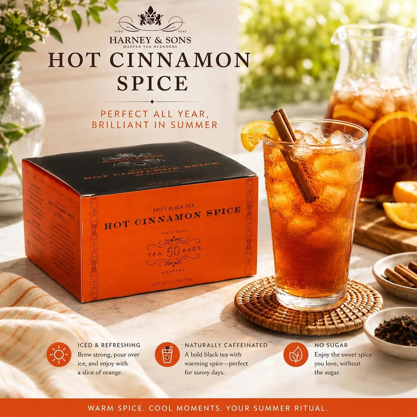 Harney & Sons Hot Cinnamon Spice Black Tea Bags, 50 Count
