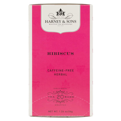 Harney & Sons Organic Hibiscus Herbal Tea Bags, 20 Count, Caffeine Free