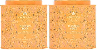 Harney & Sons Pumpkin Spice 30ct sachet tin, a Caffeine-Free Pumpkin Spice Blend (Pack of 2)