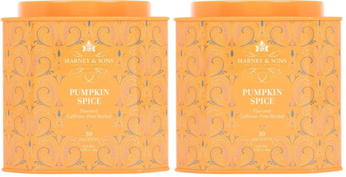 Harney & Sons Pumpkin Spice 30ct sachet tin, a Caffeine-Free Pumpkin Spice Blend (Pack of 2)
