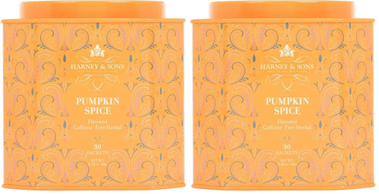 Harney & Sons Pumpkin Spice 30ct sachet tin, a Caffeine-Free Pumpkin Spice Blend (Pack of 2)