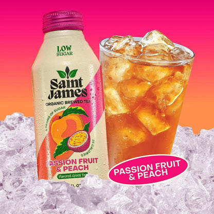 Saint James Passion Fruit & Peach Organic Green Tea, 16 Oz, 12 Pack
