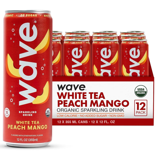 WAVE Organic Sparkling Drink, Soda Alternative, White Tea Peach Mango