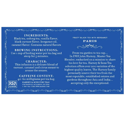Harney & Sons Paris Black Tea | 50 Tea Bags | Fruity Vanilla & Caramel Blend with Hint of Lemony Bergamot (Pack of 2)