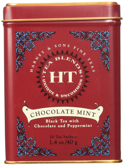 Harney and Sons Chocolate Mint, Flavored Black Tea - 20 Sachets per Tin (Pack of 2)